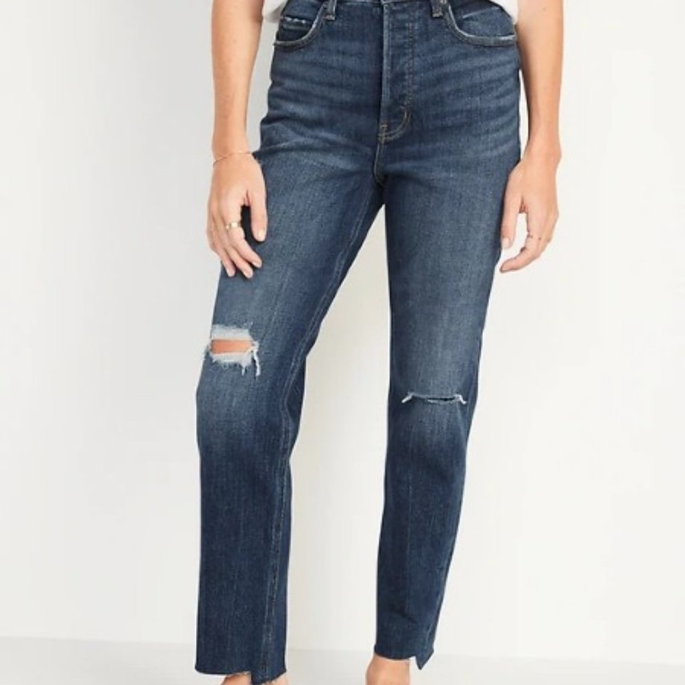 Old Navy Extra High-Waisted Button-Fly Sky-Hi Straight Ankle Jeans - Size 0